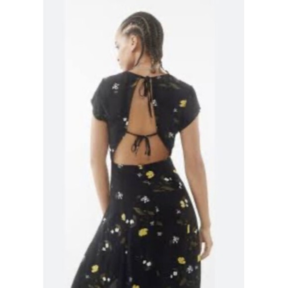 Urban Outfitters Maxi Dress Lindsey Black Floral Open Tie Back Slit large - Picture 6 of 16